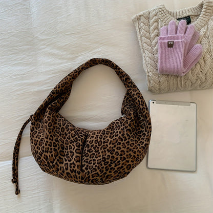 Retro Suede Leopard Print Saddle Bag for Women, Trendy Autumn and Winter Fashion, Underarm Bag, Large Capacity Handbag