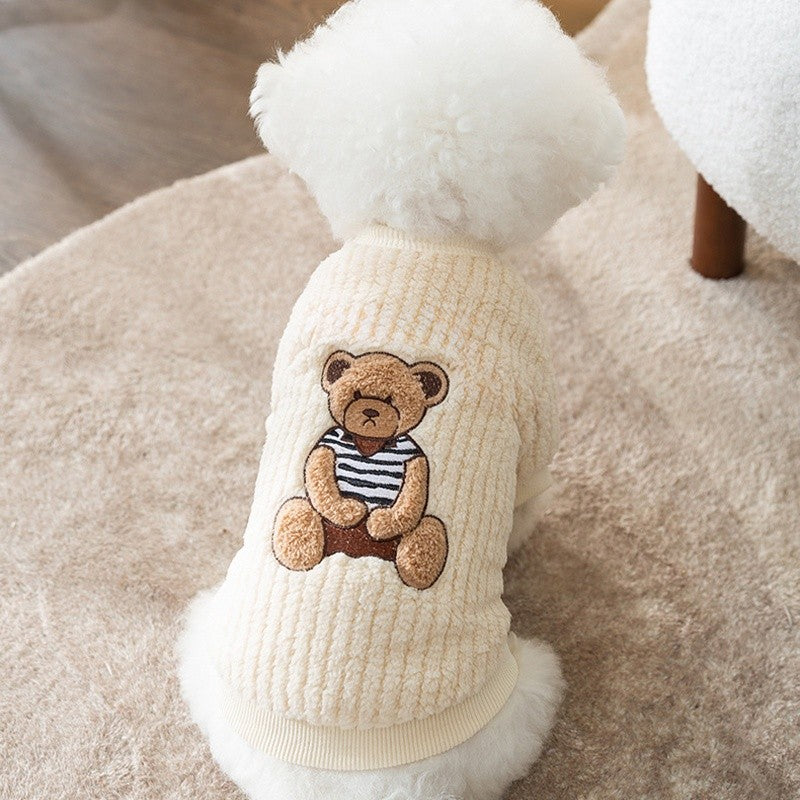 Moletom de Luxo com Capuz para Cães, Roupas Quentes de Inverno para Cães, Moletom Fofo e Macio para Filhotes, Estampa de Urso, Moletons para Gatos, Suéteres para Animais de Estimação, Roupas para Bichon