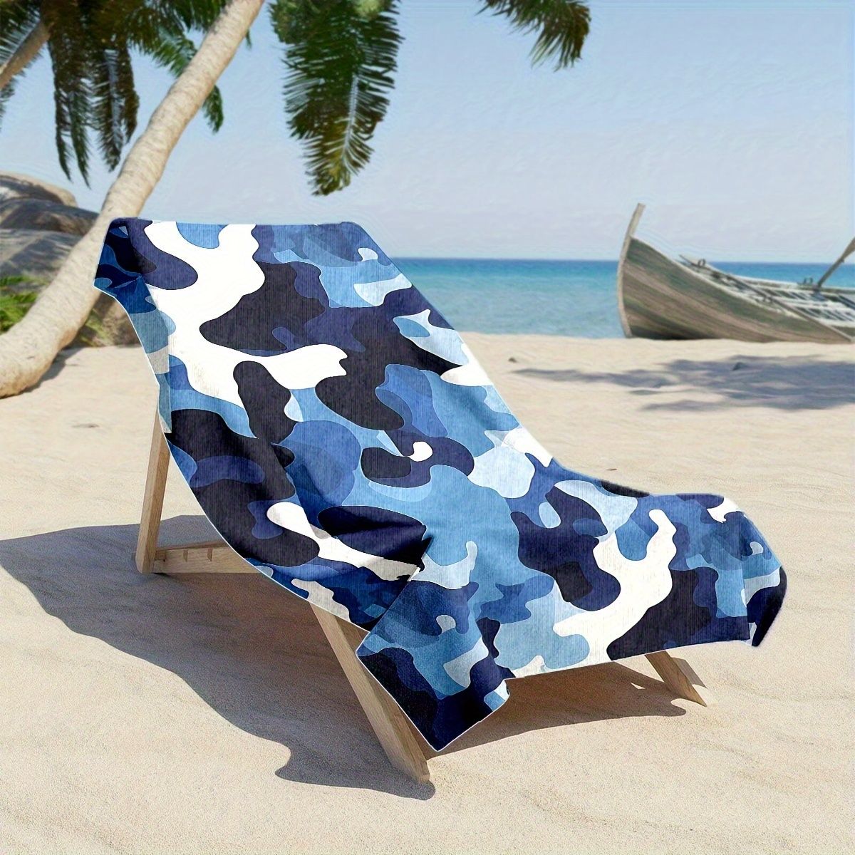 Blue Camo Bath Towel - Stylish Camouflage Design,Soft Absorbent,Perfect for Summer Adventures,Adds Cool Vibes to Your Beach Days