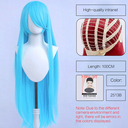 Synthetic Cute Cosplay Wig 40-inch Oblique Bangs Anime Costume Long Straight Lolita Wig Party Wig