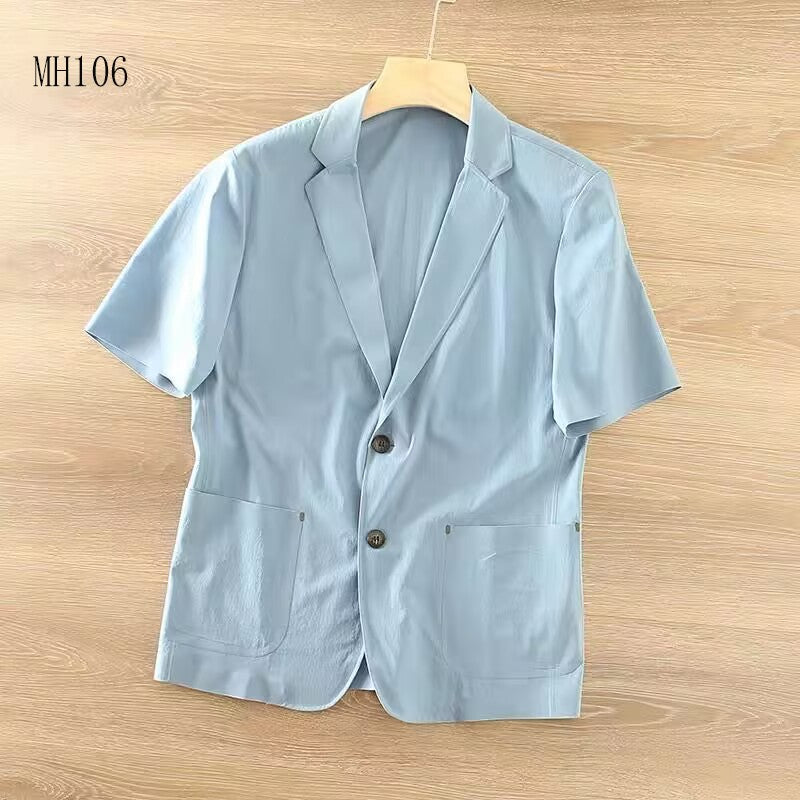 Summer lightweight slim fit ice silk mini suit men's mid sleeve thin style single west short sleeved casual suit jacket MH106