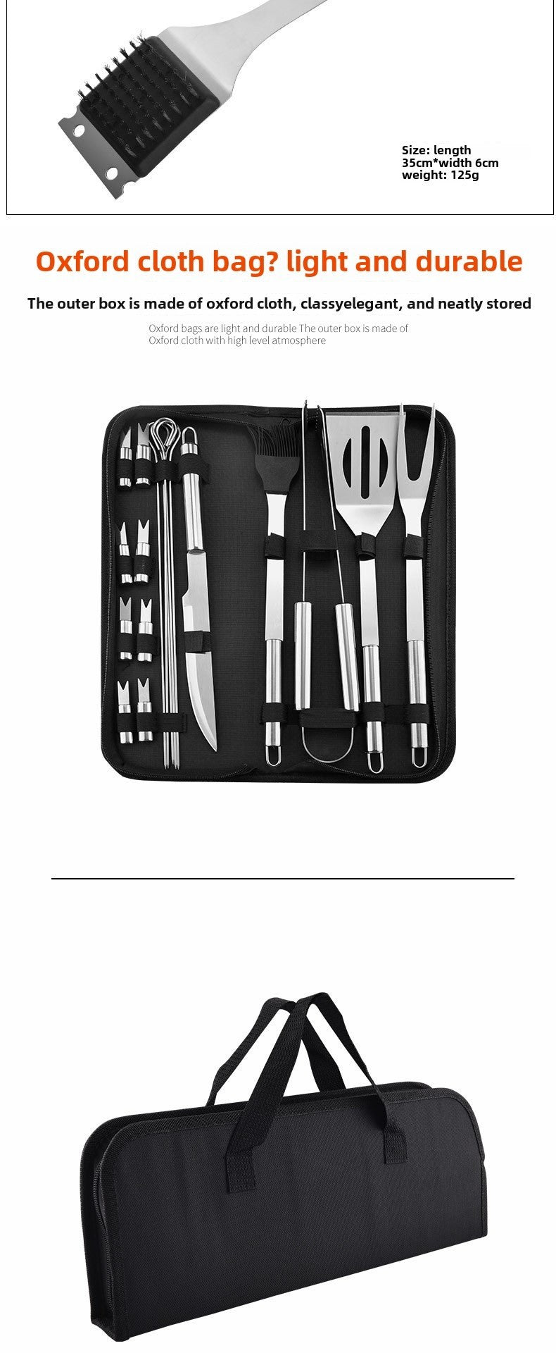 Stainless Steel BBQ Tool Set - Portable Grill Utensils in Oxford Cloth Bag, Complete Outdoor Cooking Kit for Camping &