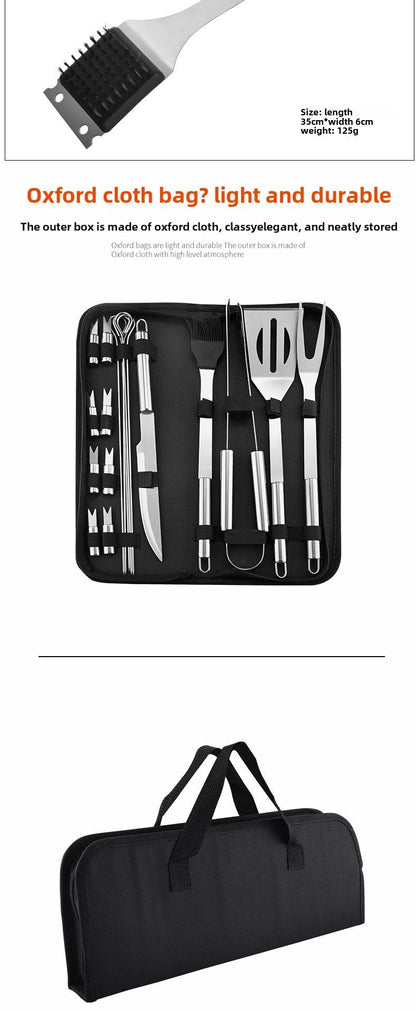 Stainless Steel BBQ Tool Set - Portable Grill Utensils in Oxford Cloth Bag, Complete Outdoor Cooking Kit for Camping &
