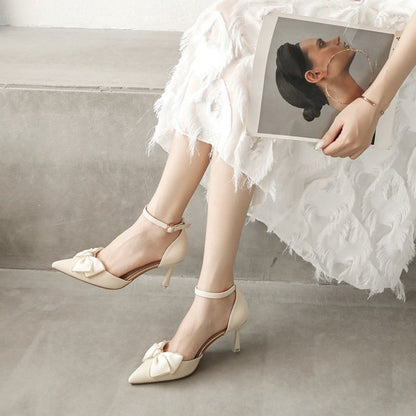 Salto Médio Sapatos Femininos Tendência Bico Fino Borboleta Stiletto Elegante Vestido Casamentos Festa de Noiva Branco Grife