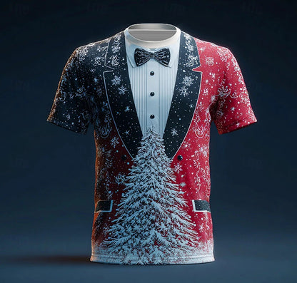 2025 Christmas Men's T-shirt Clothing Fashion Christmas Tree Graphic Print T-shirts New Large Size Short Sleeve T Shirt For Men