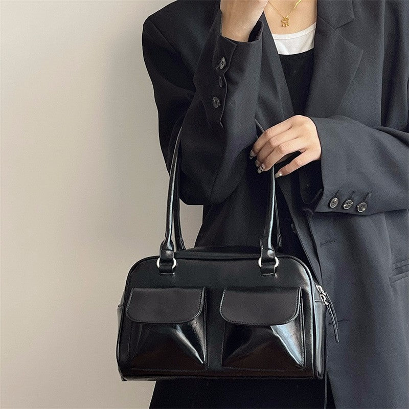 Vintage Women Business Shoulder Bags Simple Ladies Commute Tote Bag Pu Leather Female Underarm Bag Burgundy Large Handbags Purse