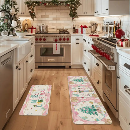 VIKAMA 2pcs Christmas Kitchen Rug - Nutcracker Christmas Happy Mat - Slip-Resistant And Easy To Clean - Home Decoration
