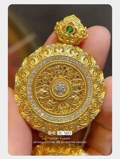 Gold shop 9999 24K real gold Chinese large rotating filigree Ruyi dot diamond eight treasure compass pendant weaving rope