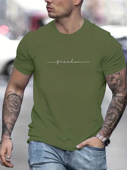 Men's Summer Loose Size 100% Cotton Freedom Graphi Print Casual Slim Fit Round Neck Short Sleeve T-shirt Top