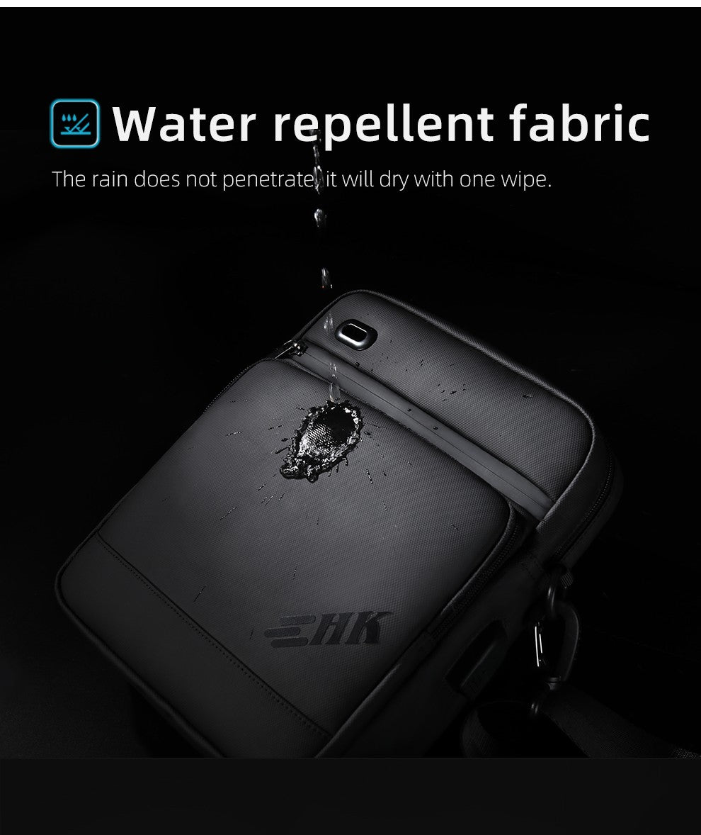 HK Casual Men's Shoulder Bag Large Crossbody Bag USB Charging Travel Sports Chest Bags Waterproof Sling Pack With Headphone Jack