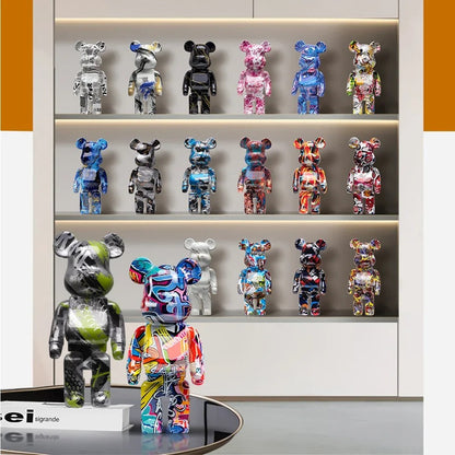 Estátua Urso Graffiti 27cm Bloco Tinta Urso Decoração Enfeites de Resina para Desktop Decoração de Casa Sala de Estar Urso Escultura de Chão Presentes