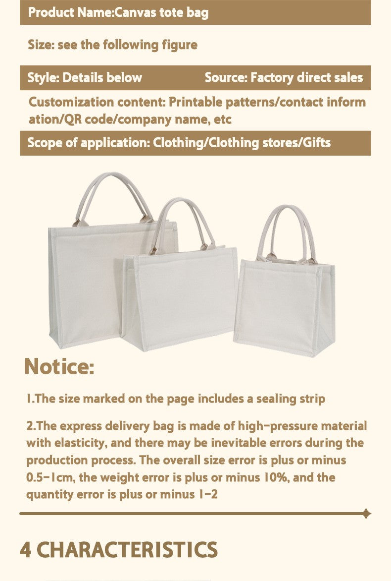 10pcs White Canvas Bags Custom Wedding Party Gift Tote Bags DIY Shopping Bags Large Capacity Tote Bags Custom Printed Logo