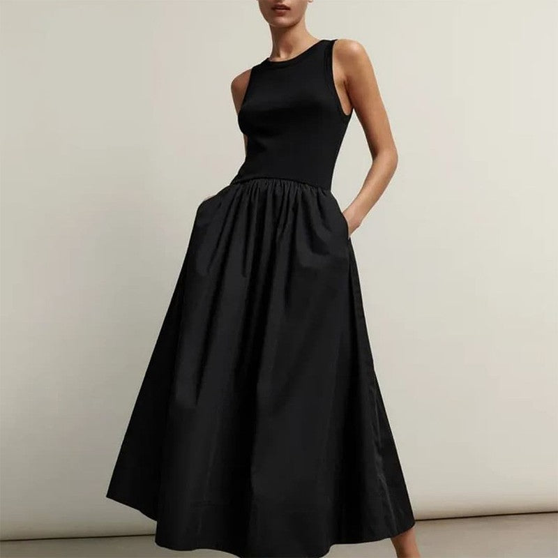 HXAO Black Dress Women Slim Simple O Neck Sleeveless Long Dress Holiday Dress Street Casual Dresses 2025 Women's Summer Dress