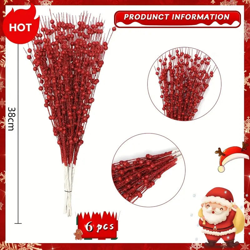 6pcs Christmas Decoration Pistachio Wedding Gift Gold Powder Berries Christmas Tree Handmade DIY Sequin Gold Powder Ball Bunch