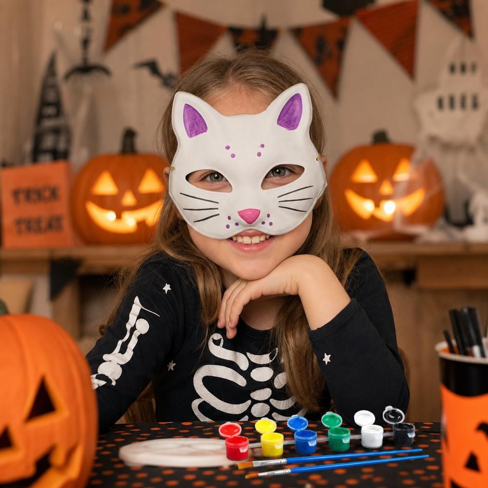 5-30pcs Japanese Mask Paper Blank Mask Halloween Cosplay Cat DIY Paintable Half Face Mask Animal Costume Party Decor Craft Prop