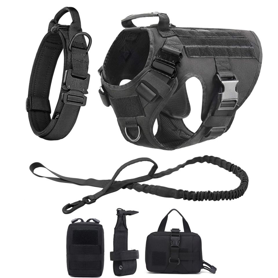 Coleira Peitoral Tática para Cães com Alça e Bolsas Molle para Cães de Porte Médio e Grande, Colete Militar de Treinamento para Pets, Coleira Ajustável para Cães de Serviço