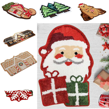 Christmas Home Living Room Bathroom Imitation Cashmere Rug Christmas Rug Absorbent Thick Christmas Bathroom Mat Non-Slip Chris