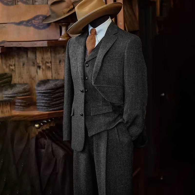 Men's Three-piece Suit Herringbone Pattern Single Breasted Slim Fit Suits for Men Suit Set Luxury 2025 Costumes Man Formal Suits