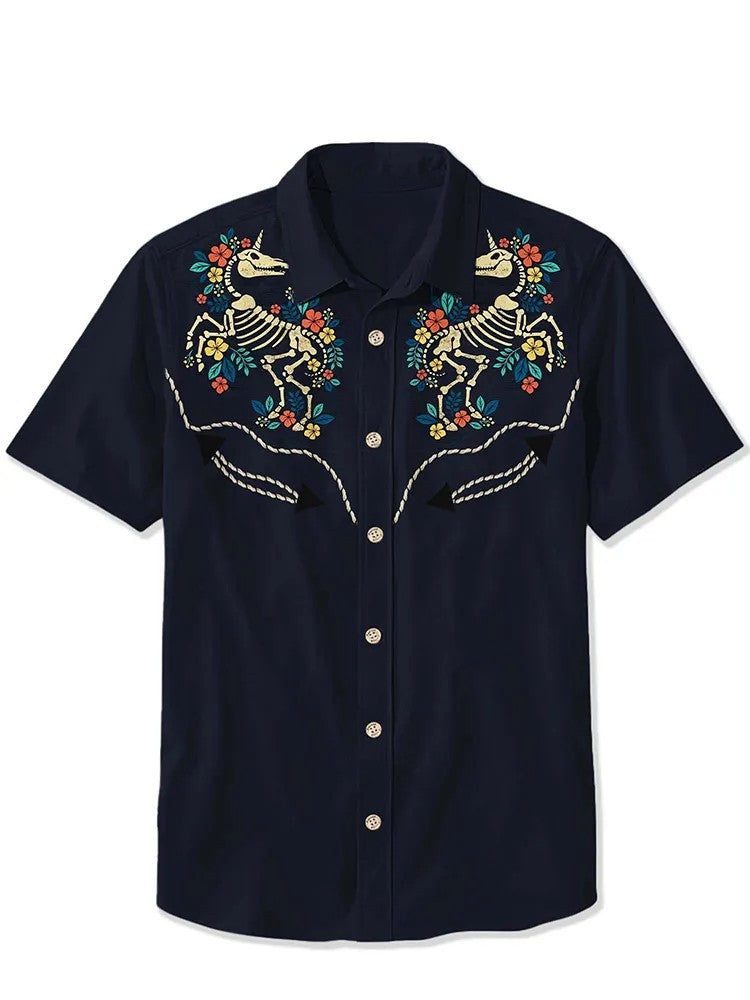 2025 Men's Casual Button Short Sleeve Shirt Mythical Medusa Snake Demon Pattern Comfortable And Breathable Summer Fashion Top