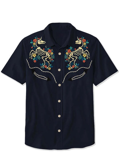 2025 Men's Casual Button Short Sleeve Shirt Mythical Medusa Snake Demon Pattern Comfortable And Breathable Summer Fashion Top
