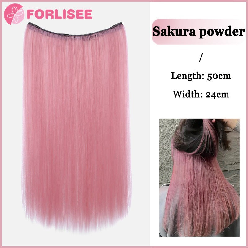 Aplique de Cabelo Sintético Liso Longo de Uma Peça com 4 Presilhas, Camada Interna Escondida, Peruca Colorida
