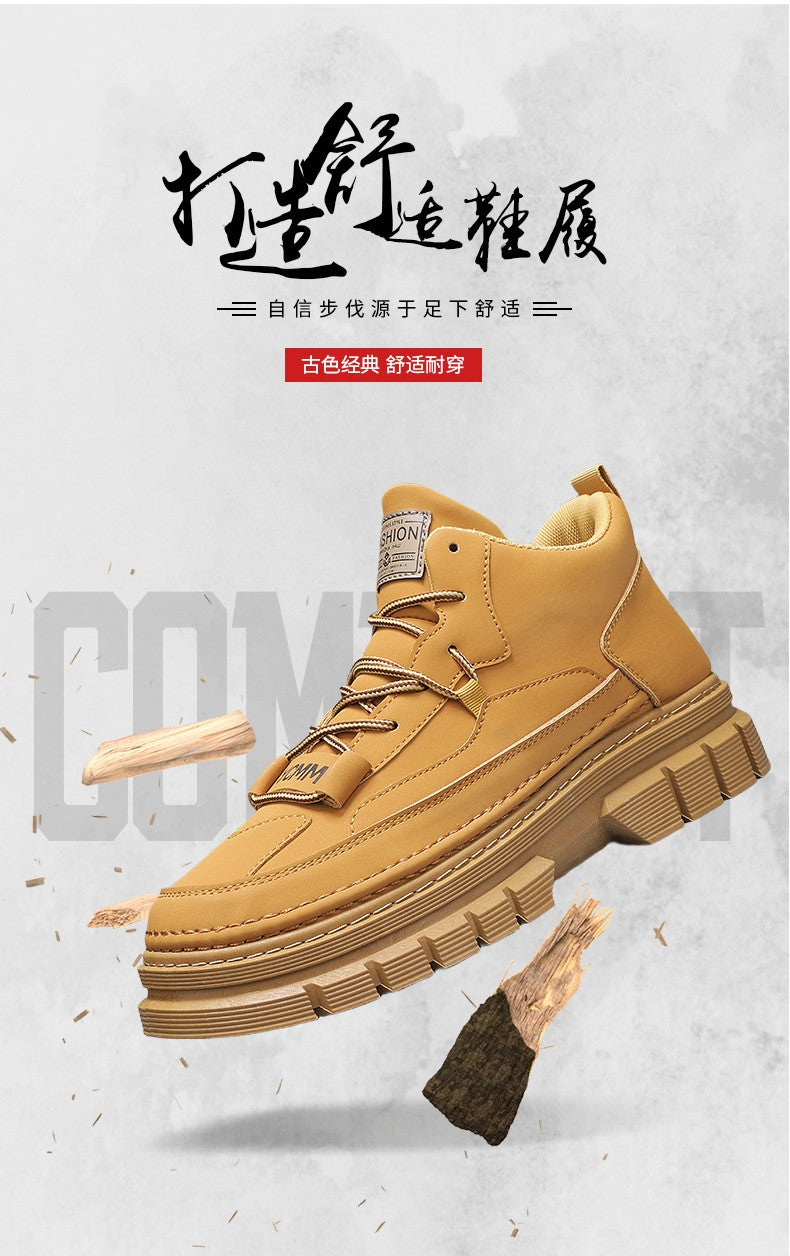 Men's boots four season high-top Joker thick-sole casual boots soft-sole non-slip comfort outdoor boots fashion youth work boots