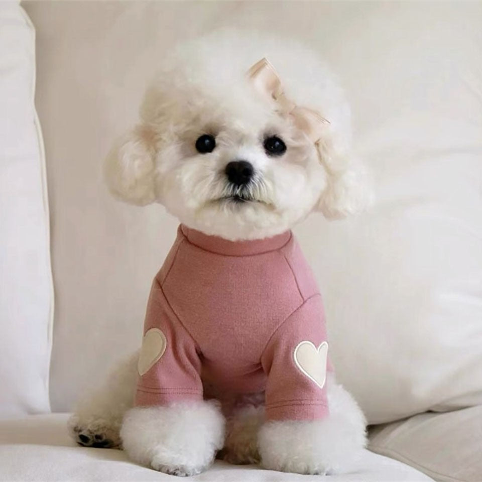 Moletom Bordado Coração Pequeno Cão Roupa Quente para Pet Teddy Camisa de Inverno Yorkshire Regata Macia