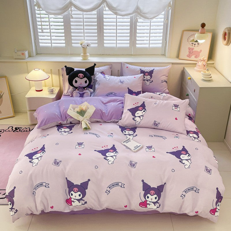 New Sanrio Hello Kitty Bedding Set Cotton Kuromi Melody Bedding Double Pillowcase Bed Linens Girl Dorm Bedclothes Home Textile