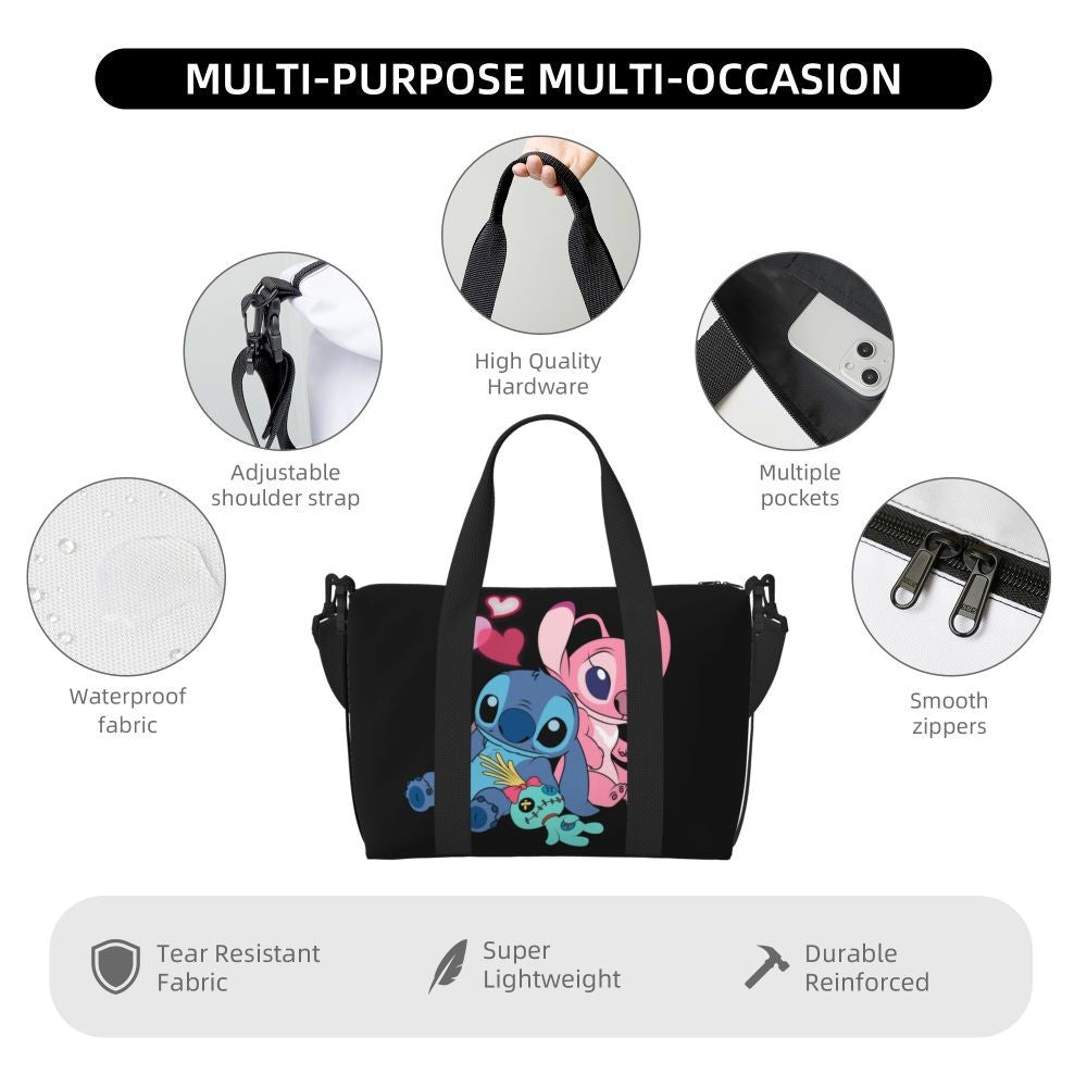 Custom Large SLilo And Stitch Cartoon Tote Bag Women Anime Shopping Shoulder Beach Gym Travel Bag