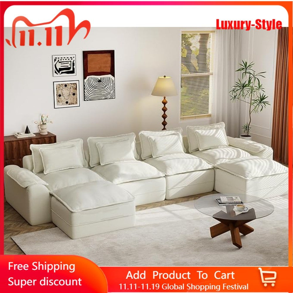 152" Cloud Modular Sectional – U-Shaped 4-Seater Couch with Ottomans, Deep Seat & Removable Cover for Living Room?