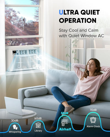 Ar-condicionado de Janela de 8.000 BTUs com WiFi, Ultrassilencioso, Unidade AC 3 em 1, Controle Remoto, Resfriamento com Eficiência Energética para Cômodos de até 32,5 m².