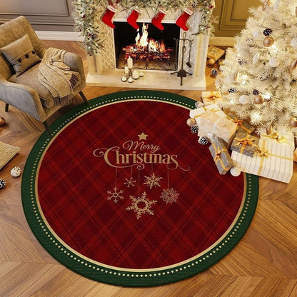 VIKAMA Christmas Winter Warm Round Rug For Living Room, Bedroom, Side Of Bed, Anti-Slip Hat Stand Pad, Holiday Home Decoration