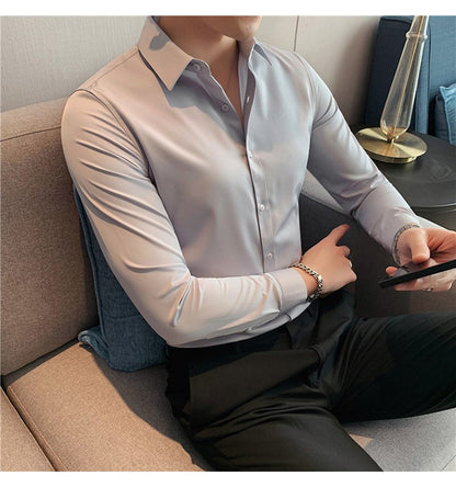 Plus Size S-7XL High Quality Men Dress Shirt 2024 Autumn Long Sleeve Solid Business Slim Shirts Homme Dress Social Casual Shirt