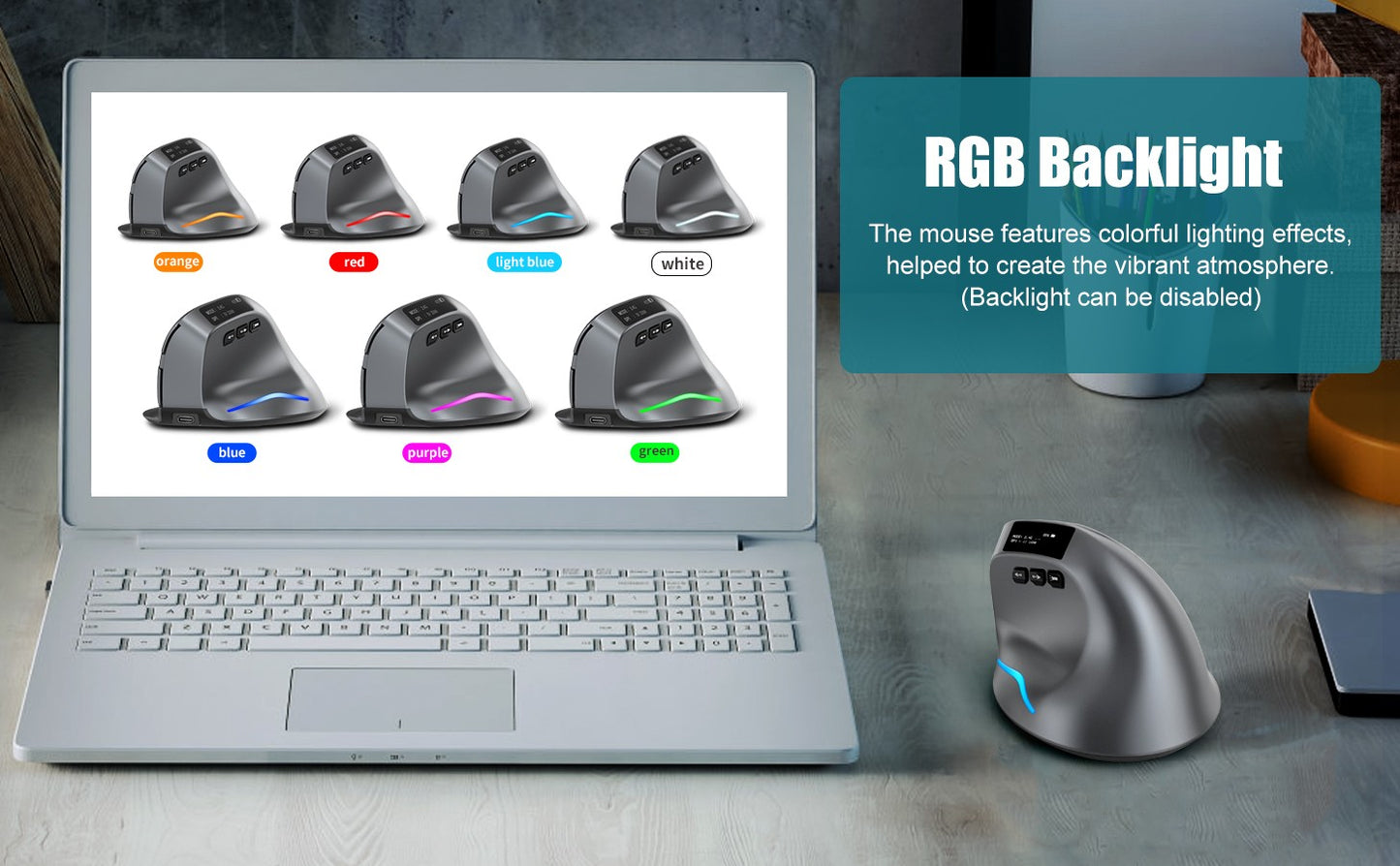 Lefon Bluetooth Mouse Vertical Sem Fio Ergonômico com Tela OLED RGB USB Mouse Óptico Recarregável para PC Laptop Gamer