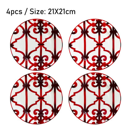 Conjunto de Mesa Elegante em Porcelana Fina Europeia Louça Ocidental Prato de Bife Prato Raso Prato de Dim Sum Faca Garfo Doméstico Prato de Bife