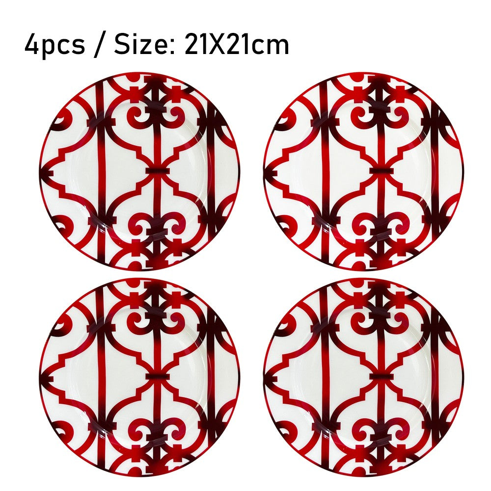 Conjunto de Mesa Elegante em Porcelana Fina Europeia Louça Ocidental Prato de Bife Prato Raso Prato de Dim Sum Faca Garfo Doméstico Prato de Bife