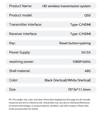 Kit Extensor de Transmissor e Receptor de Vídeo HDMI Sem Fio Lemorele Q50 Adaptador Dongle para TV Monitor Projetor Switch PC
