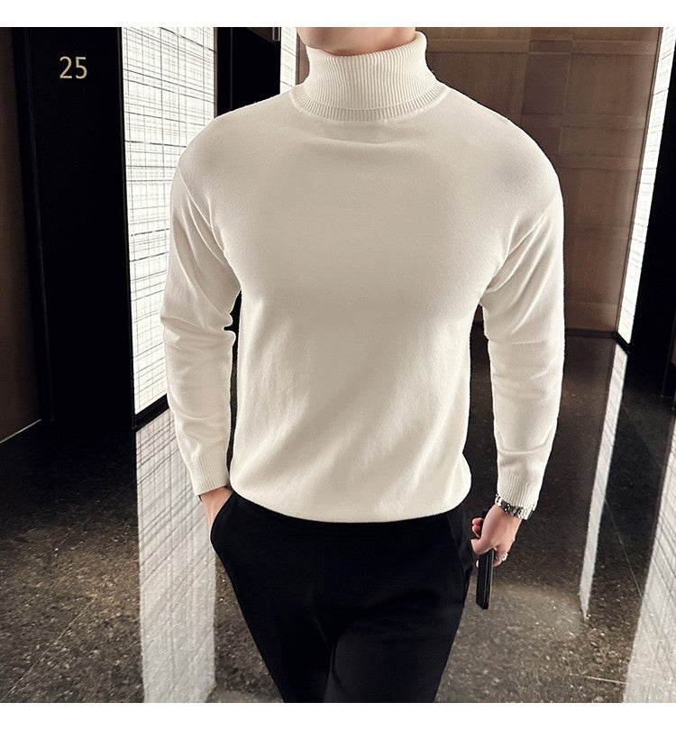Korean Fashion Autumn Winter Sweaters Men Pullovers Fleece Turtleneck Knitted Sweatshirt Warm Bottoming Shirts