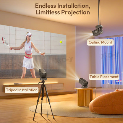 Projetor inteligente XGODY Gimbal5 PRO 4K HD 12000LMS com correção Keystone, nativo 1080p, Wi-Fi duplo, Bluetooth, Android e Home Theater