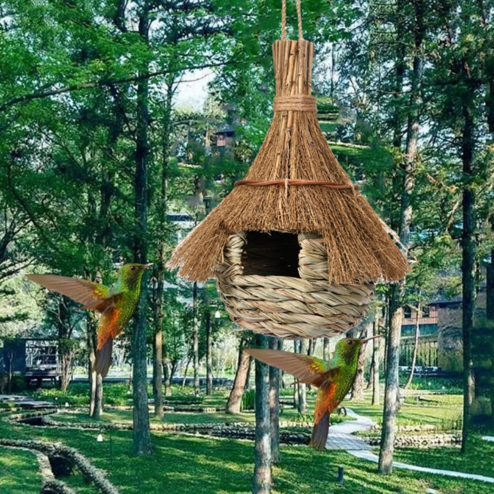 Casa para Pássaros Pendurada, Feita à Mão, de Grama, Ecológica, Gaiolas de Palha para Pássaros, Ninho Aconchegante para Pássaros, Abrigo contra o Frio