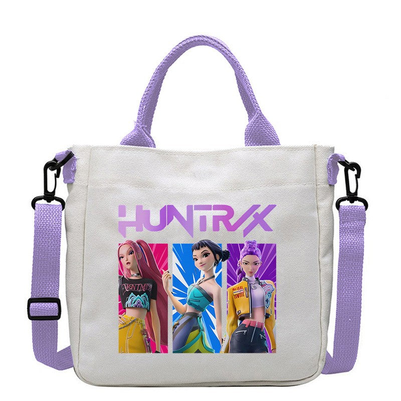 Kawaii KPop Demon Hunters Fashion Shoulder Bag Cartoon Handbag Large Capacity Crossbody Bag Portable Canvas Storage Bags Gift