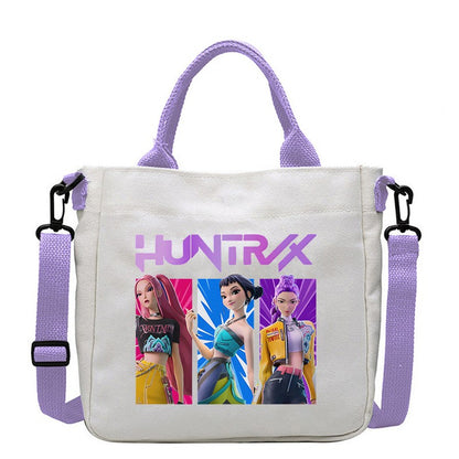 Kawaii KPop Demon Hunters Fashion Shoulder Bag Cartoon Handbag Large Capacity Crossbody Bag Portable Canvas Storage Bags Gift