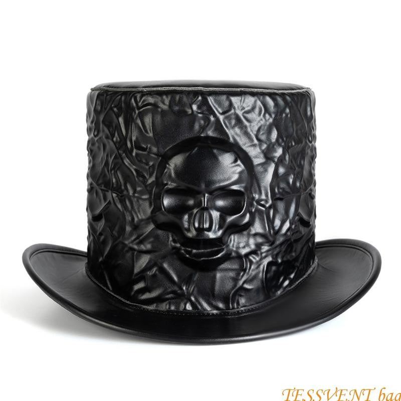 Cartola Elegante com Abas Largas, de Poliéster, para Fantasia de Halloween, Cartola de Caveira para Homens F42A