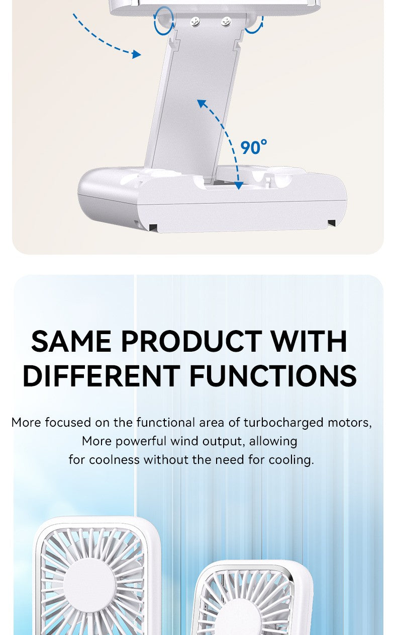 Folding Mini Cooling Air Fan Mobile Phone Holder Power Bank 3000mAh USB Rechargeable Cooling Handheld Desktop Fan with Lanyard