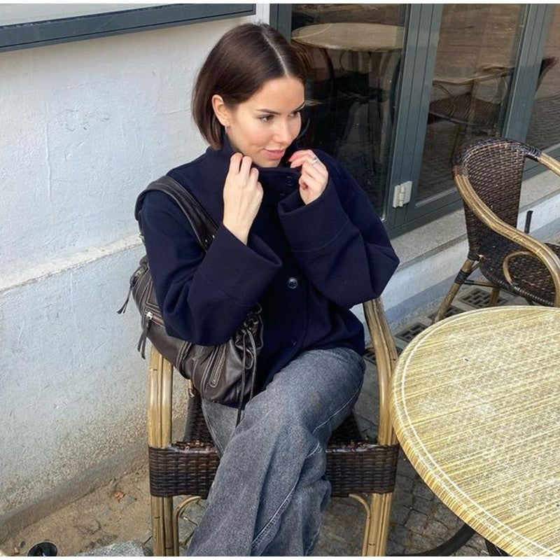 Fashion Stand Collar Solid Short Coat Women Casual Solid Single Breasted Loose Fit Coat 2025 Winter Chic Windproof Jackets