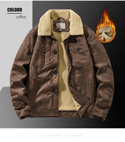 NEEDLESNOAH Autumn Winter Men Warm Pilot Jackets Fleece Suede Thick Coats Male Single Breasted Classic Parkas Fahion Windbreaker