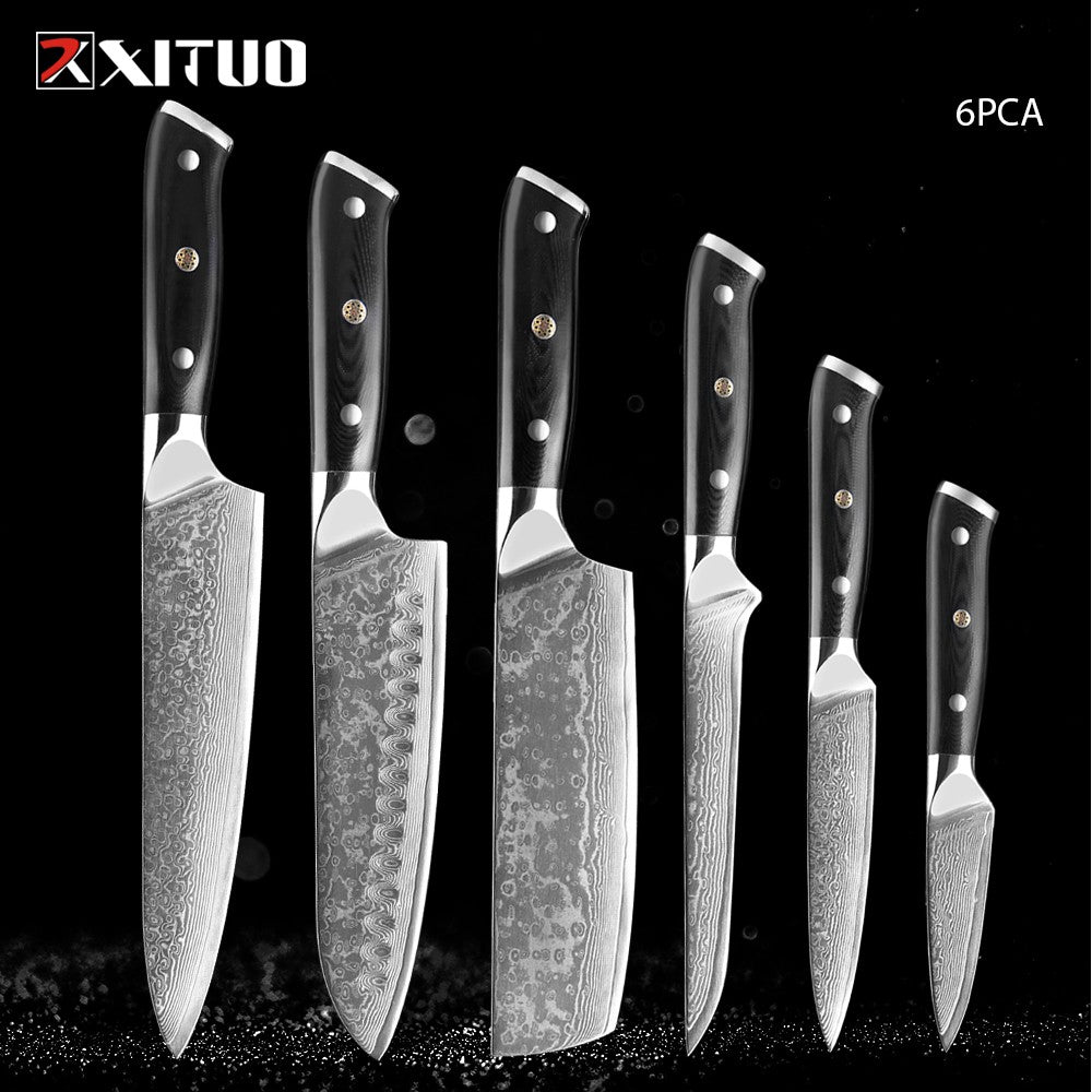 1-9 PCS Chef Knife Set Damascus Steel Kitchen Knives Razor Sharp Cleaver,Paring,Bread,Boning,Chef Special Knife With G10 Handle
