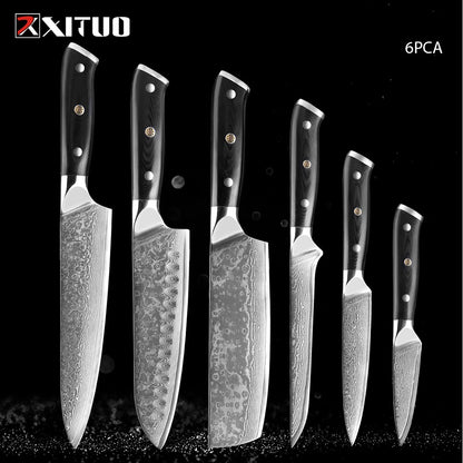 1-9 PCS Chef Knife Set Damascus Steel Kitchen Knives Razor Sharp Cleaver,Paring,Bread,Boning,Chef Special Knife With G10 Handle