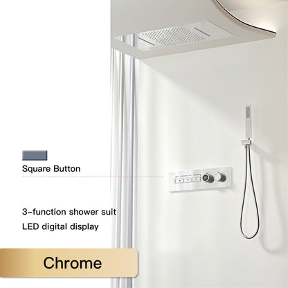 Luxury  black brass shower system wall-mounted LED digital display design Cold & hot dual-control 4-function ceiling shower Tap