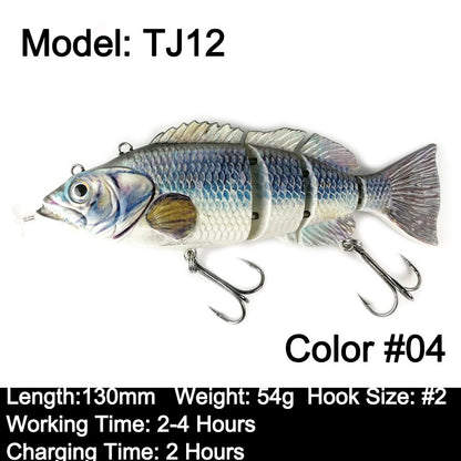 Iscas Robóticas de Natação 130mm 4 Segmentos Swimbait 35/54g Pesca Auto Elétrica Wobblers Recarregável USB Luz LED Para Baixo e Lúcio